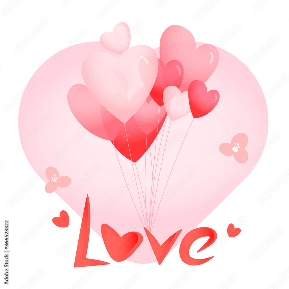 Vector illustration of love card with valentine heart balloons 
