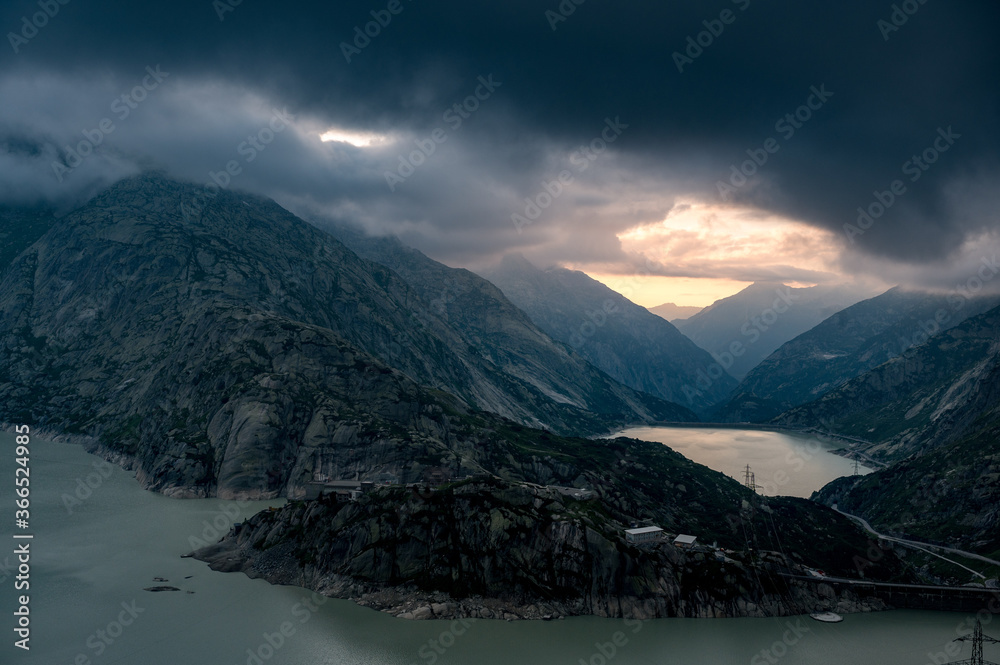 dramatic clouds over Grimselpass and Hospiz