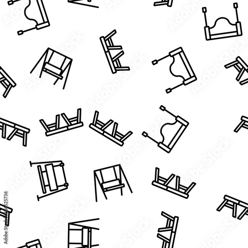 Bench Swing Furniture Vector Seamless Pattern Thin Line Illustration