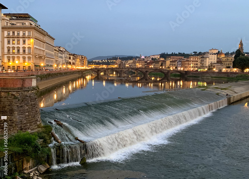 Evening city view on the river, Florence