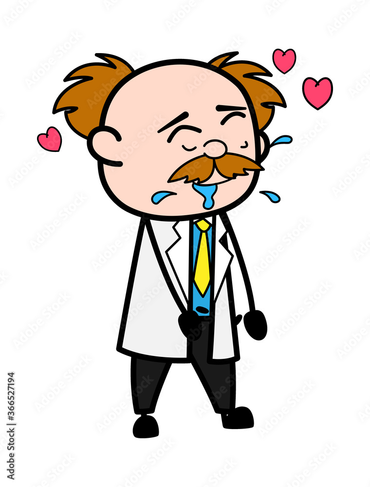Scientist Cartoon Drooling in Love