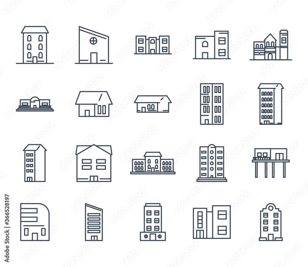city buildings line style icon set vector design city buildings line style icon set vector design