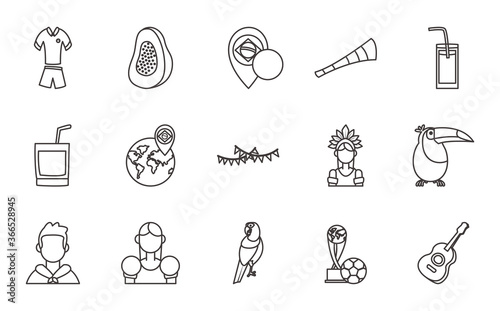 brazil line style icon set vector design