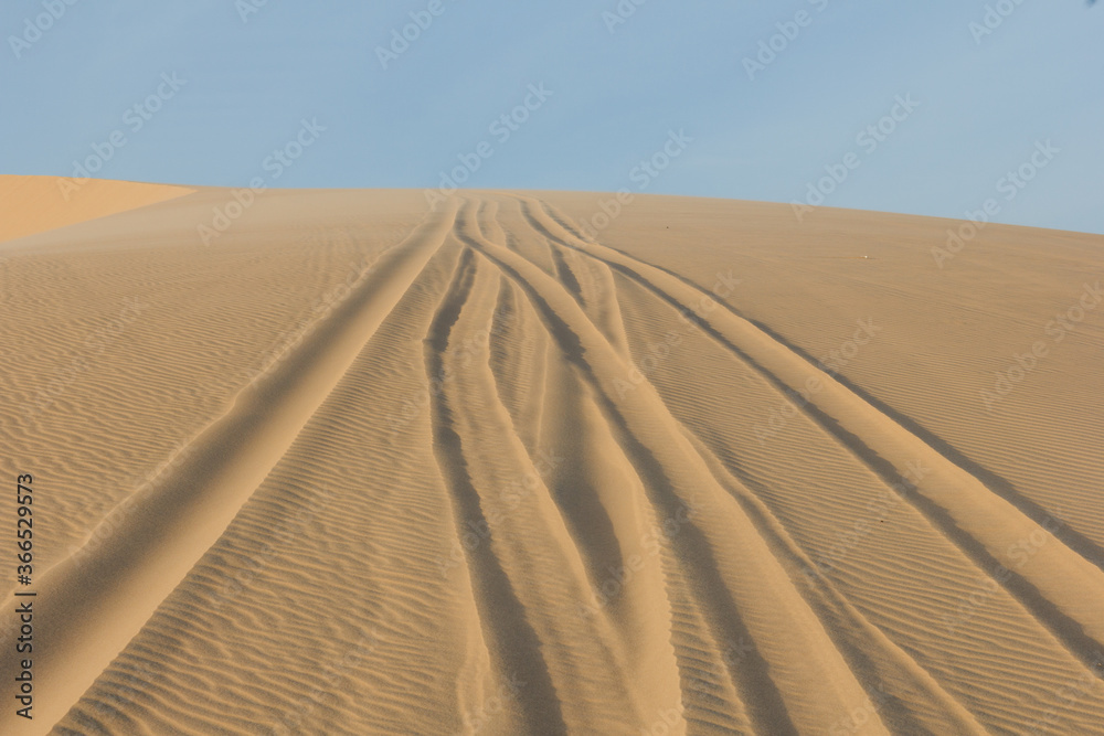 Fototapeta premium Car tire traces on sand dunes in Vietnam