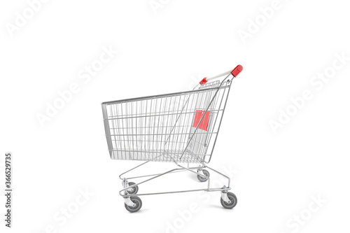Empty shopping cart viewed from side isolated on white background. 