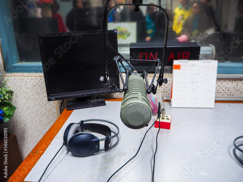 Close up microphone in a recording studio