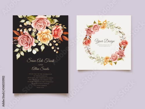 watercolor autumn roses wedding invitation card