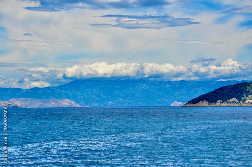 national park velebit seen from the sea.View at the Velebit Mounties range, the Croatia mainland, from islands in the Adriatic sea.