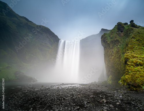 Skogafoss, Katla Geopark, South Coast of Iceland. Skógafoss Wasserfall in Island