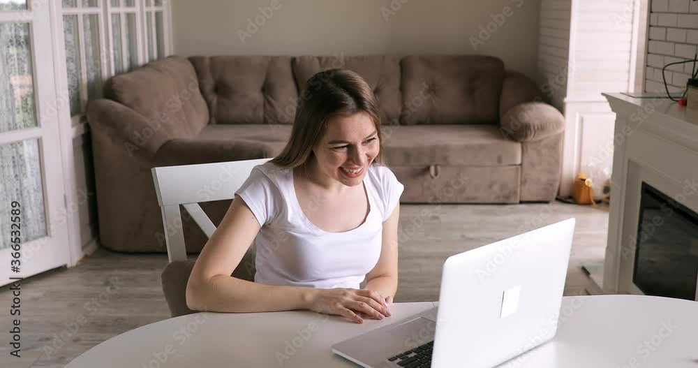 Overjoyed girl student celebrate online win success read great news using laptop feel amazed sit at home, happy excited woman looking at computer surprised got good test exam result scholarship Overjoyed girl student celebrate online win success read great news using laptop feel amazed sit at home, happy excited woman looking at computer surprised got good test exam result scholarship