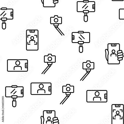 Selfie Photo Camera Vector Seamless Pattern Thin Line Illustration