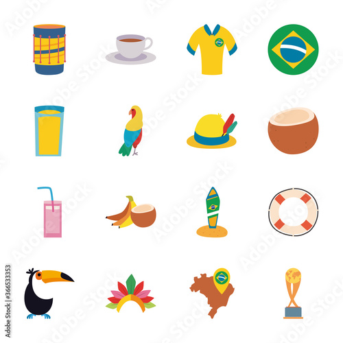 brazil flat style icon set vector design
