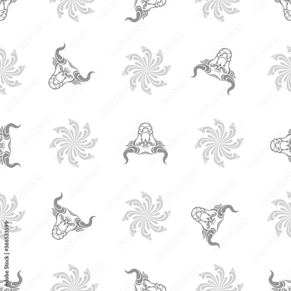 Bull pattern. Decorative animal head. Vector illustration. Symbol of the year. Silhouette. Vintage stylish buffalo. Christmas background. Suitable for textiles, wrapping paper, fabrics, banners. Bull pattern. Decorative animal head. Vector illustration. Symbol of the year. Silhouette. Vintage stylish buffalo. Christmas background. Suitable for textiles, wrapping paper, fabrics, banners.
