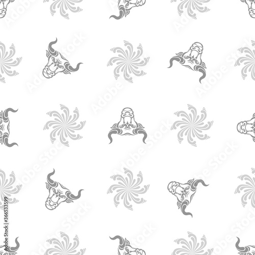 Bull pattern. Decorative animal head. Vector illustration. Symbol of the year. Silhouette. Vintage stylish buffalo. Christmas background. Suitable for textiles  wrapping paper  fabrics  banners.