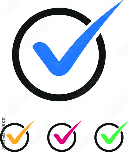 Correct icon.  tick checkbox icon. Check list button icon. Check mark in round sign.