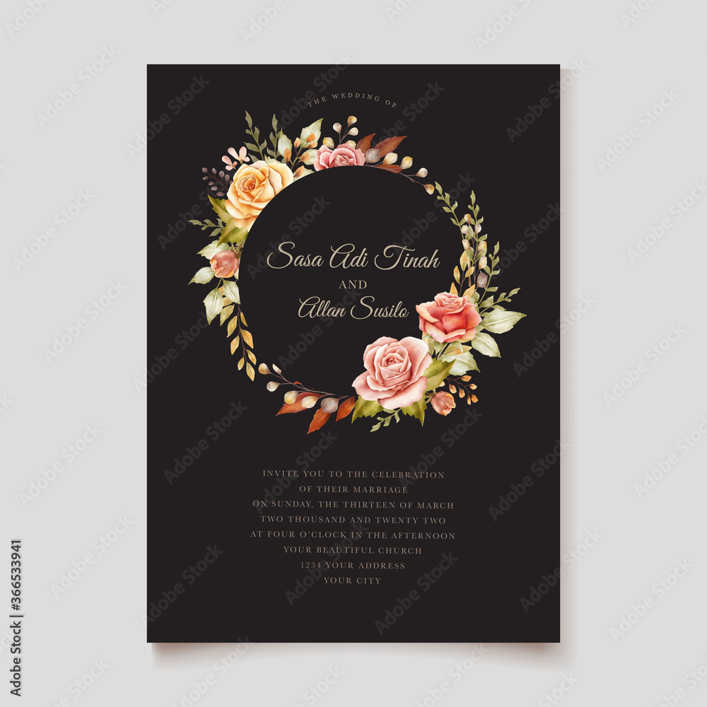 watercolor autumn roses wedding invitation card watercolor autumn roses wedding invitation card