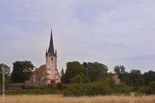 Harju-Madise Church in Estonia, located on a high limestone cliff. Building stone construction from the 15th century. church tower was used as lighthouse