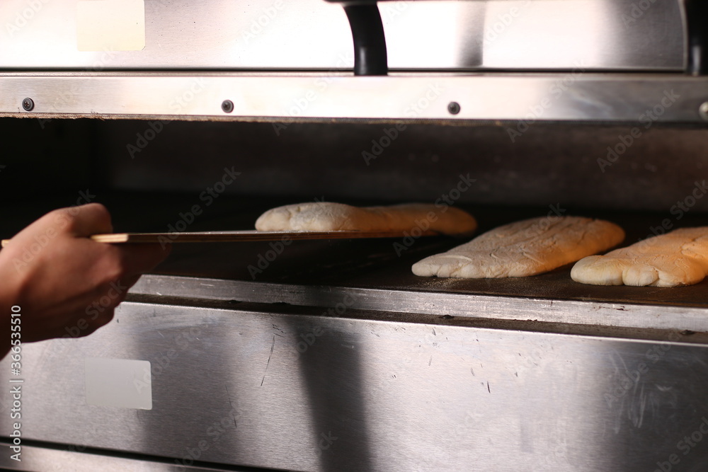 process of making bread. bread in oven closeup
