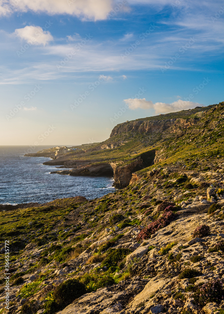 Panoramic view of the Maltese landscape at golden hour