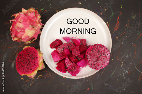 sliced dragon fruit on a plate photo