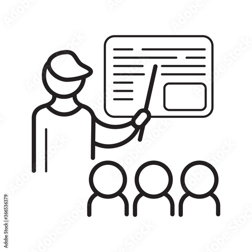 Lecturer icon vector. Business presentation in outline style. Presenter, webinar sign. Remote work, distance education, e-learning illustration for website. Elections, political debates symbol.