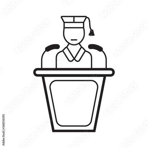 Lecturer icon vector. Business presentation in outline style. Presenter, webinar sign. Remote work, distance education, e-learning illustration for website. Elections, political debates symbol.