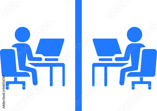 social distance icon. business people working on laptop icon