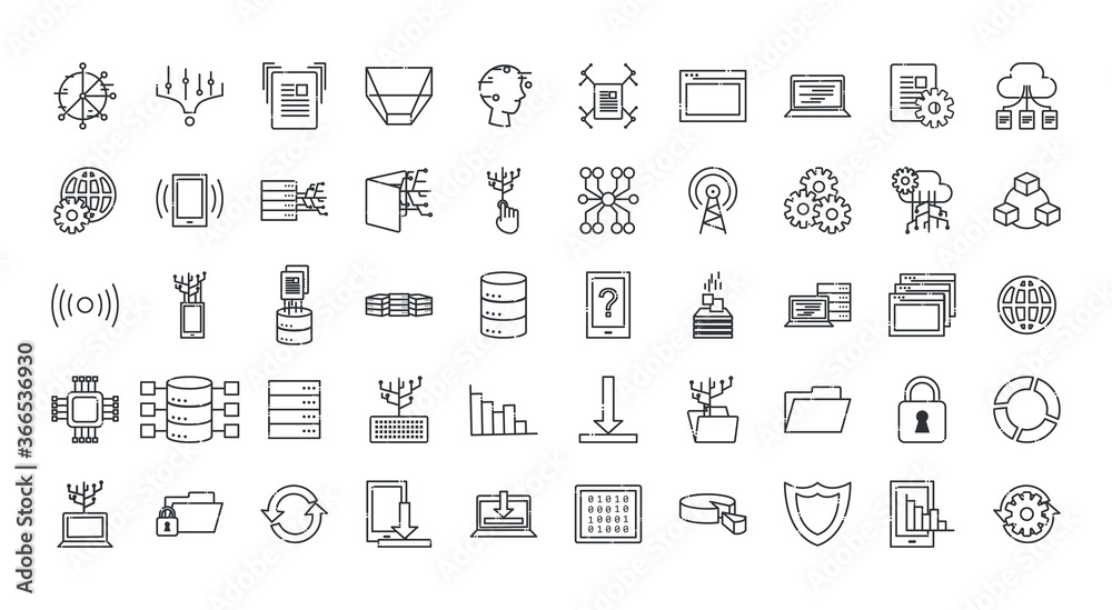 Big data line style icon set vector design Big data line style icon set vector design