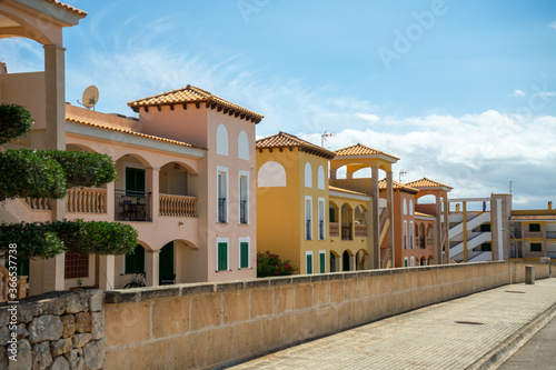 Mallorca, Spain - JULY 17, 2020. Beautiful row of colorful houses in Mallorca photo