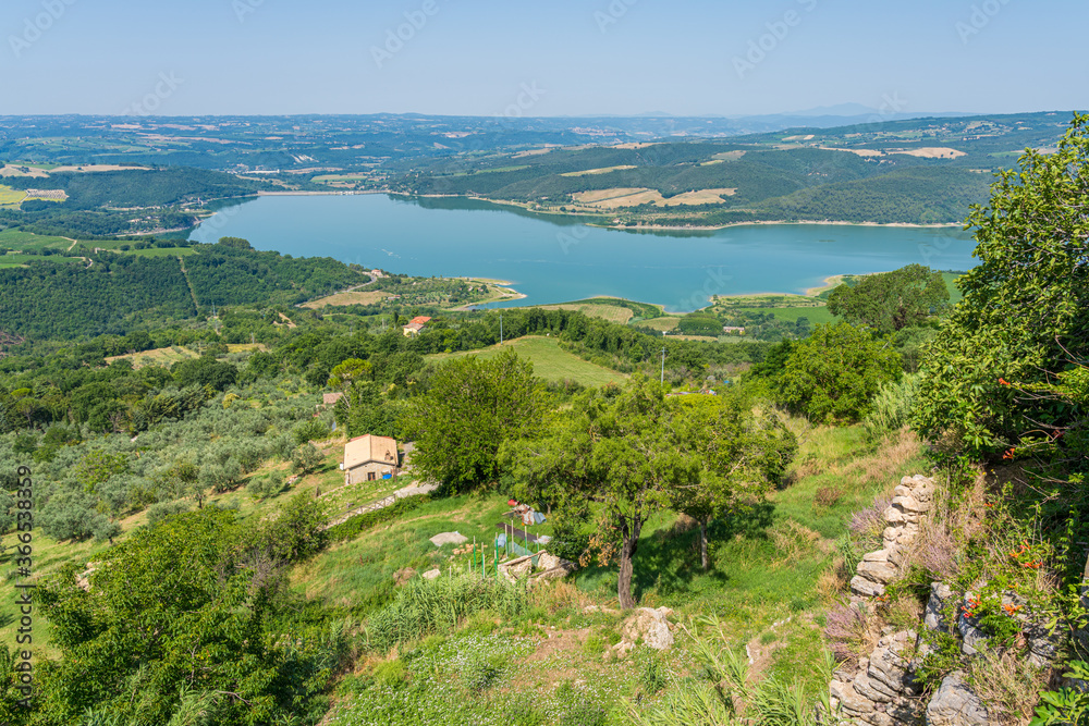 Panoramic view of Lake Corbara, in the Province of Terni, Umbria, Italy.