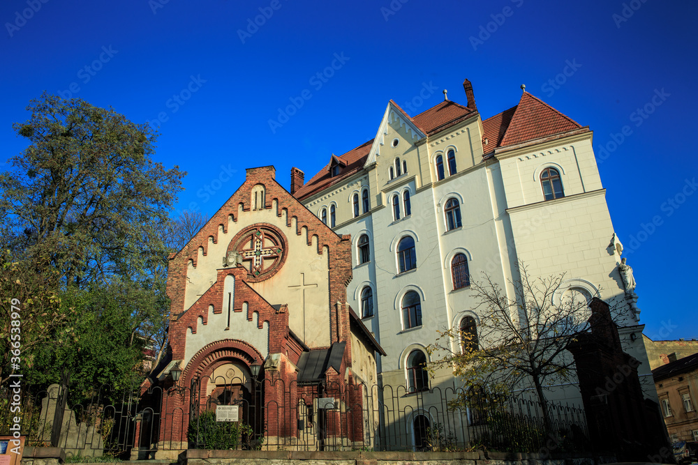 Obraz premium panoramic view on oldest catholic church of St. John the Baptist in city Lviv, Ukraine
