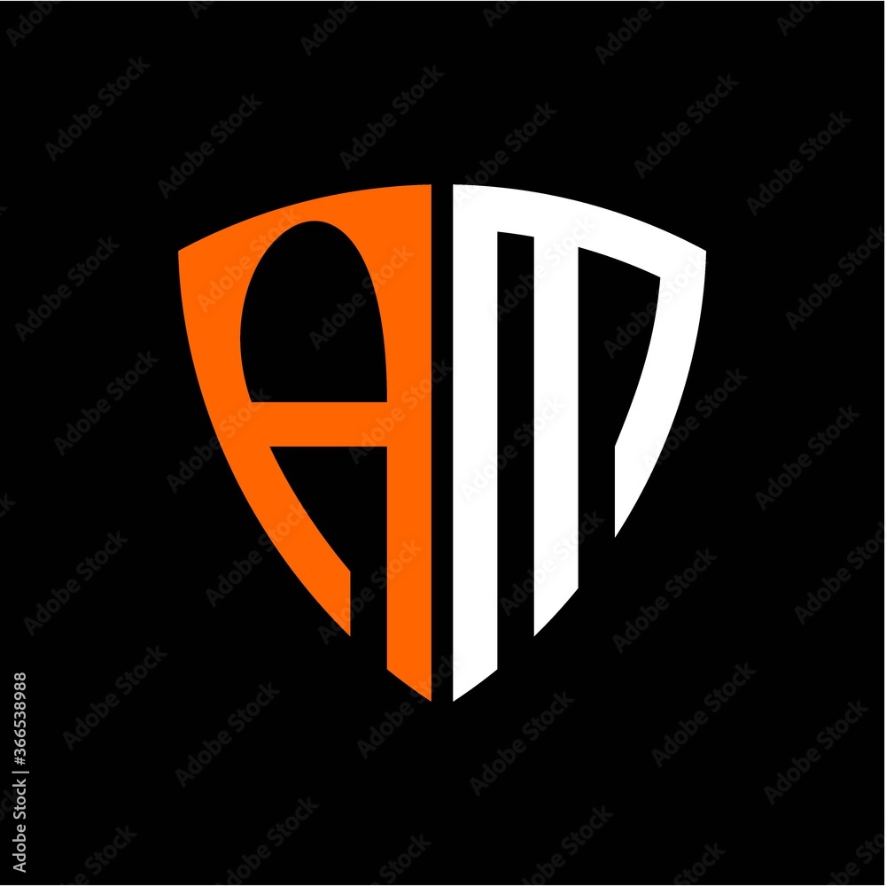 AM initials white orange shield with black background AM initials white orange shield with black background
