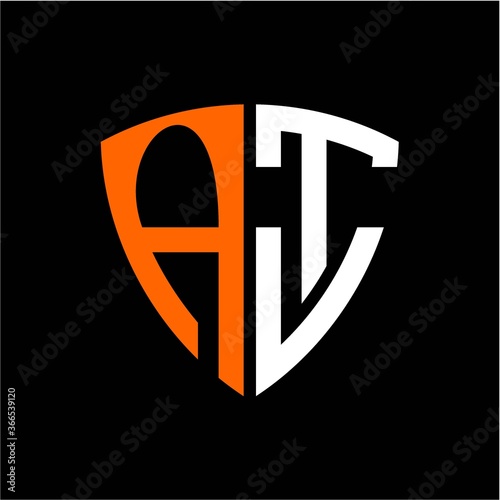 Free Download AT initials white orange shield with black background - GFXLoad