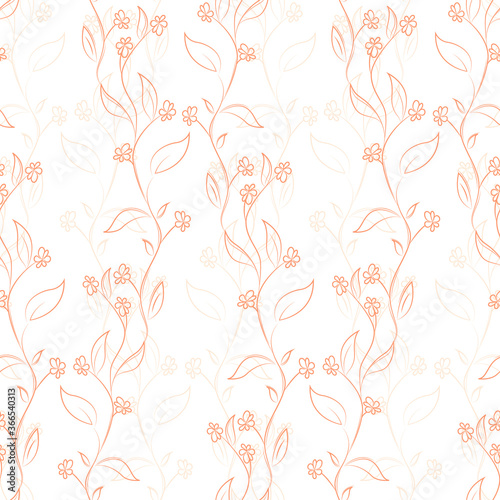 Seamless floral pattern, curly branches and leaves. Hand-drawn texture with flowers. Isolated