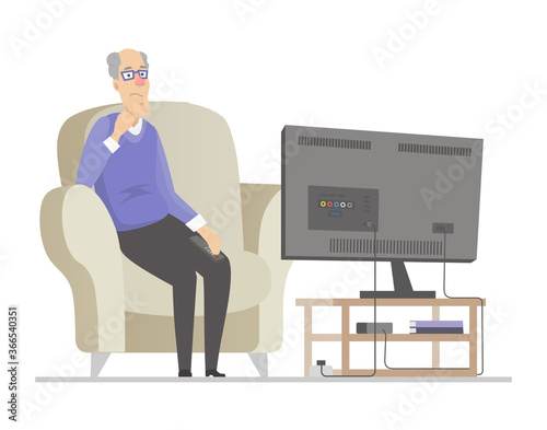 Senior man watching TV - flat design style illustration