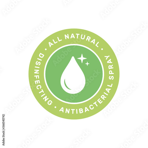 Disinfecting, All-Natural, Anti-Bacterial Spray Logo Badge, Branding Icon, Vector Illustration Background