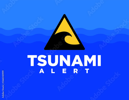 Tsunami alert vector illustration. Tsunami alert text on blue background.