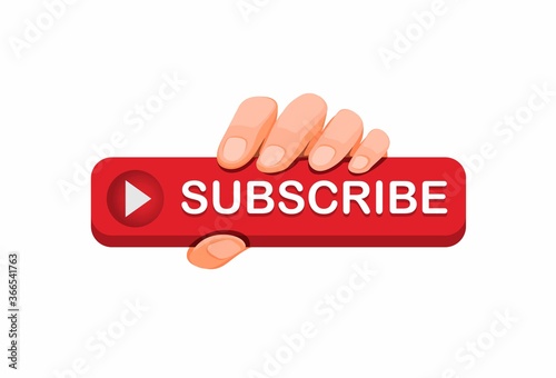 hand grab subscribe button icon for online video streaming channel concept in cartoon illustration vector isolated in white background