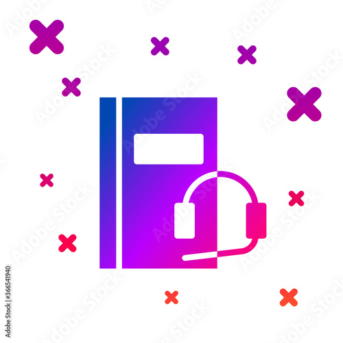 Color Audio book icon isolated on white background. Book with headphones. Audio guide sign. Online learning concept. Gradient random dynamic shapes. Vector Illustration.