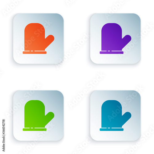 Color Oven glove icon isolated on white background. Kitchen potholder sign. Cooking glove. Set colorful icons in square buttons. Vector.