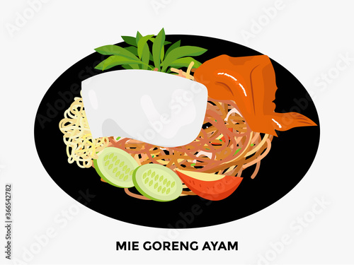 illustration of popular food in Indonesia. bakso, nasi goreng, gudeg, pecel lele, tempe penyet, nasi campur, sup buntut, ikan bakar, tempe goreng, nasi uduk, gulai, tongseng, ayam penyet, sate ayam, s