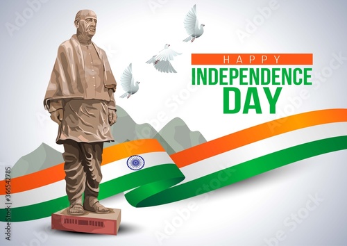 India Independence Day 15 August Celebration Card, poster, Badges Vector Template.Tallest Statue in the World Sri Sardar Vallabhai Patel, Statue of unity. vector illustration. photo