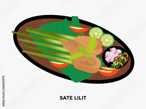 illustration of popular food in Indonesia. bakso, nasi goreng, gudeg, pecel lele, tempe penyet, nasi campur, sup buntut, ikan bakar, tempe goreng, nasi uduk, gulai, tongseng, ayam penyet, sate ayam, s