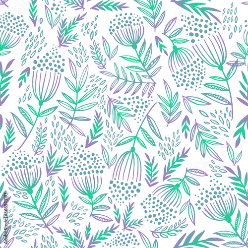 Seamless pattern with hand-drawn rowan branches. Boho style illustration. The pattern can be used in fabric prints, wrapping