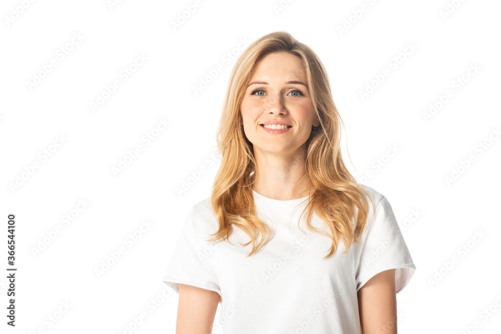 smiling attractive adult woman looking at camera isolated on white smiling attractive adult woman looking at camera isolated on white