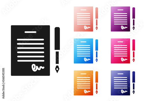 Black Marriage contract icon isolated on white background. Wedding certificate. Set icons colorful. Vector.
