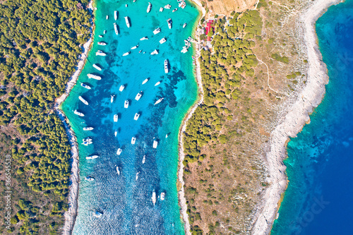 Aerial view of Palmizana, sailing cove and turquoise beach on Pakleni Otoci islands photo