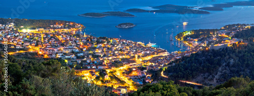 Island of Hvar and Pakleni islands archipelago bay aerial evening view photo