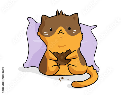 Vector sticker cute red-haired kitten