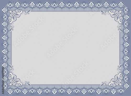 Official blue guilloche border for certificate. Vector illustration. Empty blank